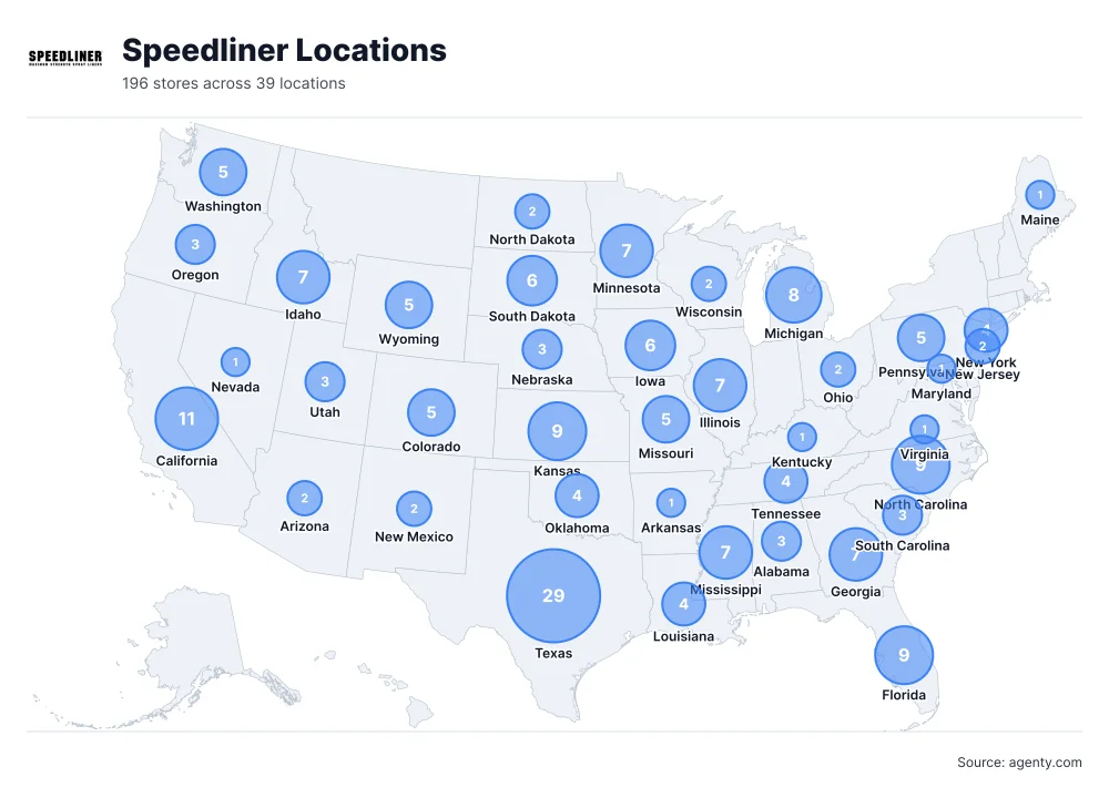 Speedliner Locations by State/Region