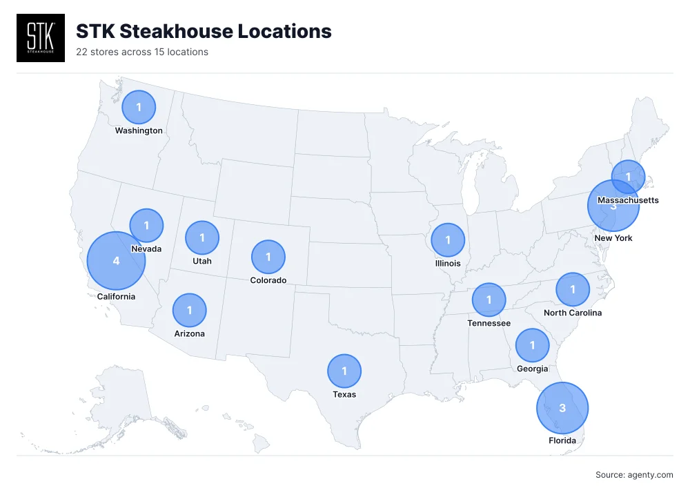 STK Steakhouse Locations by State/Region