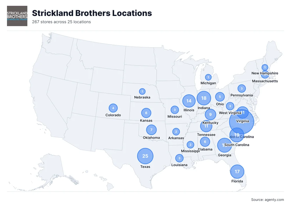 Strickland Brothers Locations by State/Region