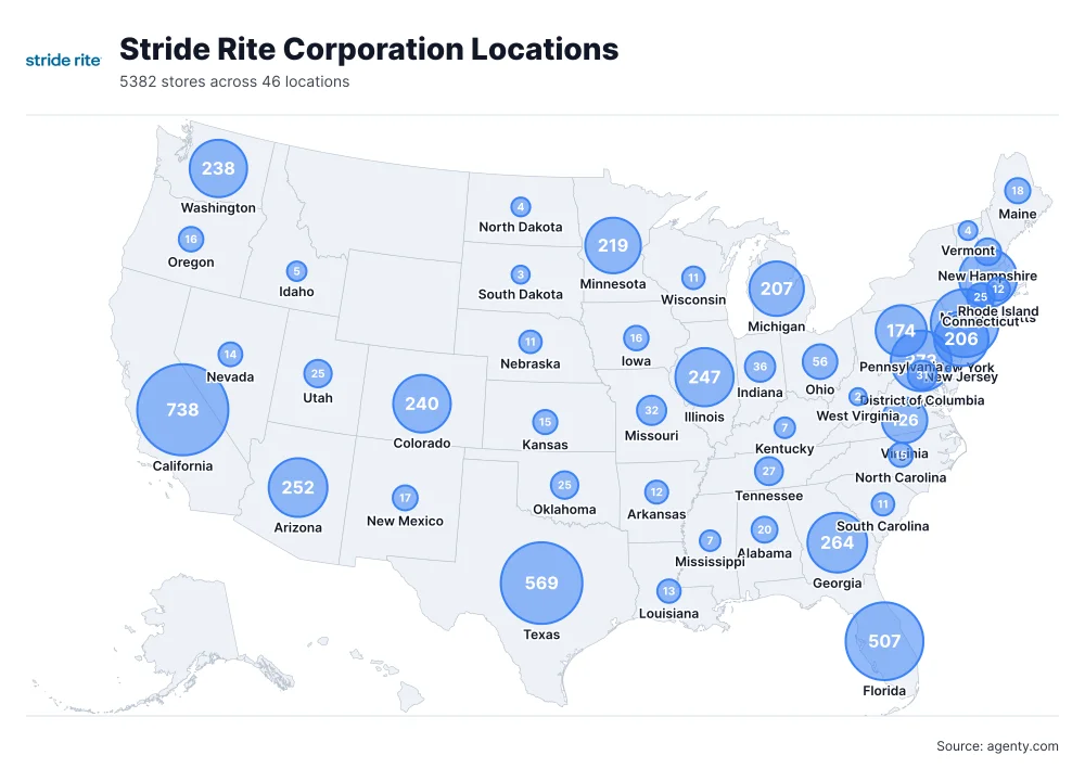 Stride Rite Corporation Locations by State/Region