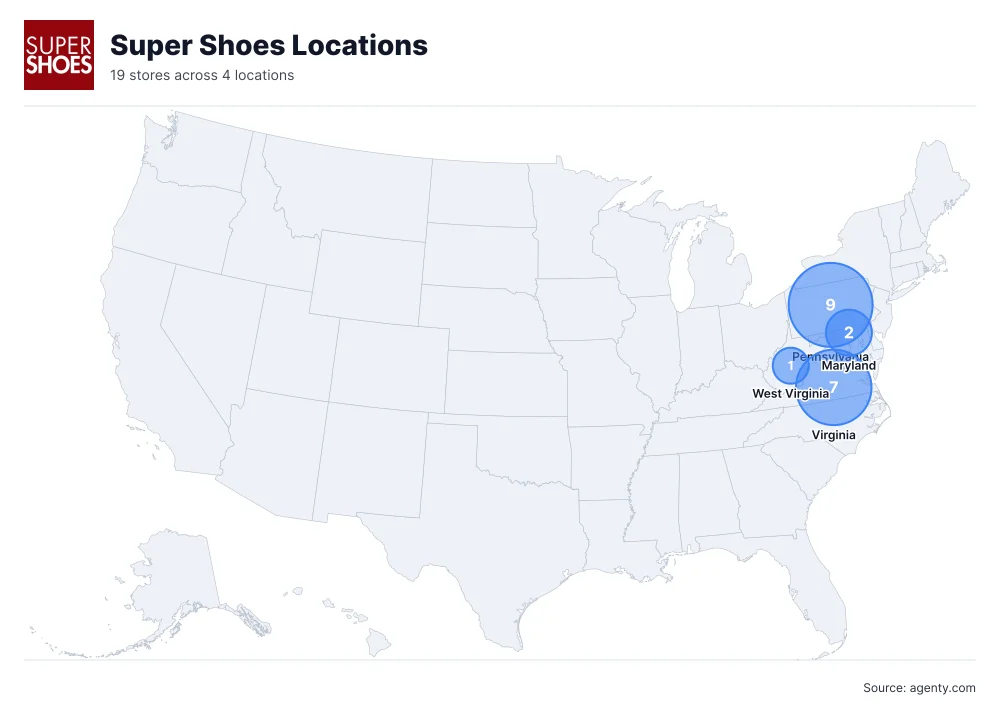 Super Shoes Locations by State/Region
