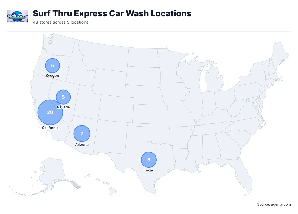 Surf Thru Express Car Wash Locations by State/Region