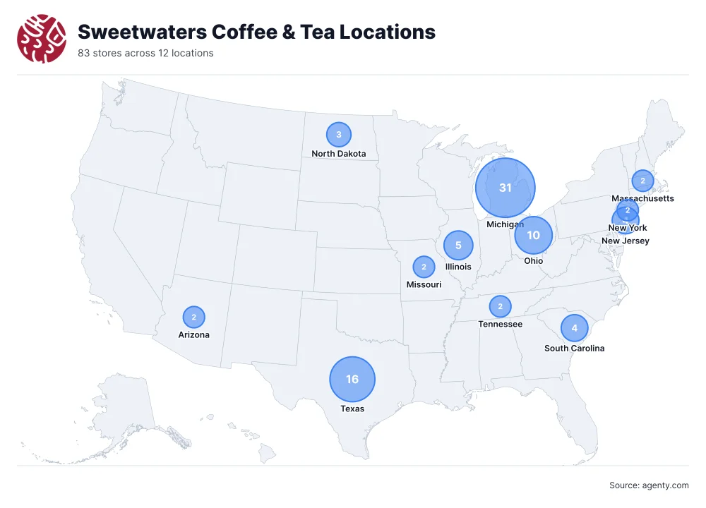 Sweetwaters Coffee & Tea Locations by State/Region