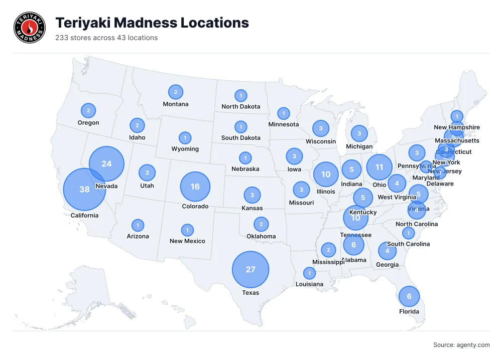 Teriyaki Madness Locations by State/Region