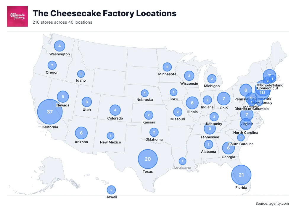 The Cheesecake Factory Locations by State