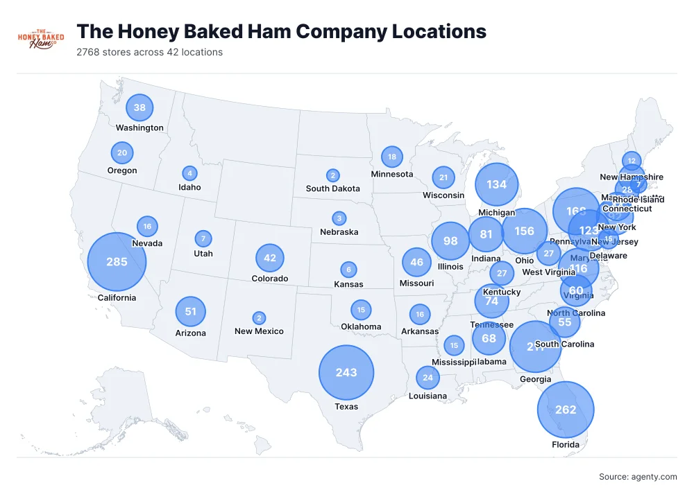 The Honey Baked Ham Company Locations by State/Region