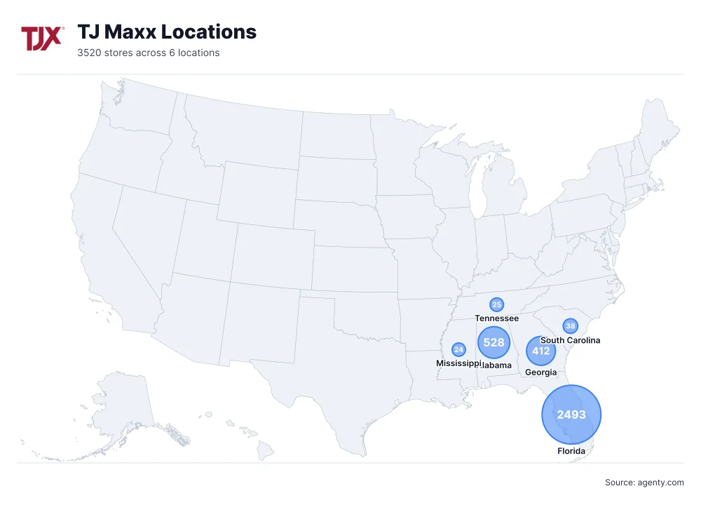 TJ Maxx Locations by State/Region