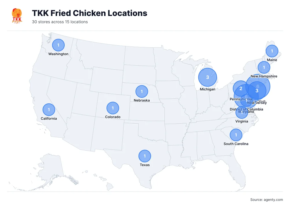 TKK Fried Chicken Locations by State/Region