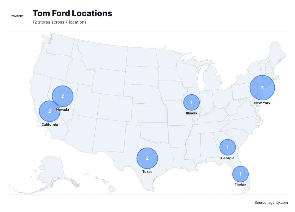 Tom Ford Locations by State/Region