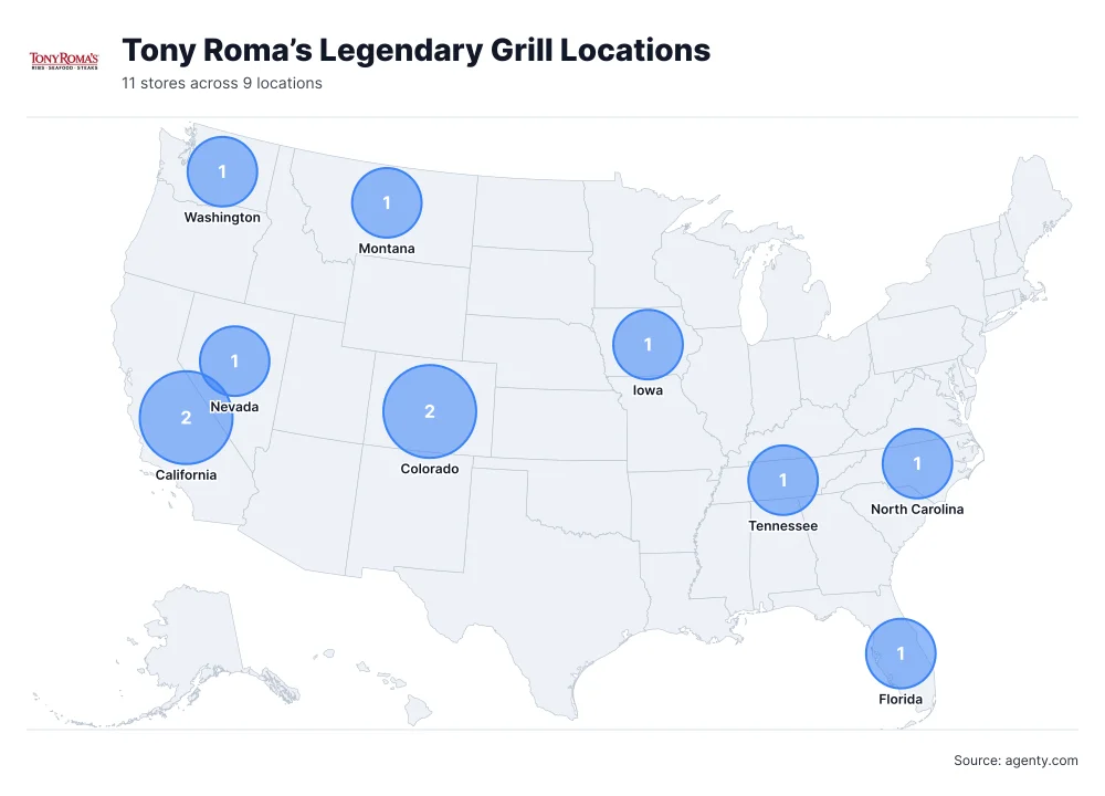Tony Roma’s Legendary Grill Locations by State/Region