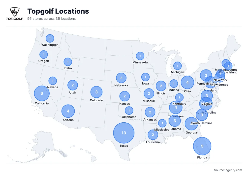 Topgolf Locations by State/Region