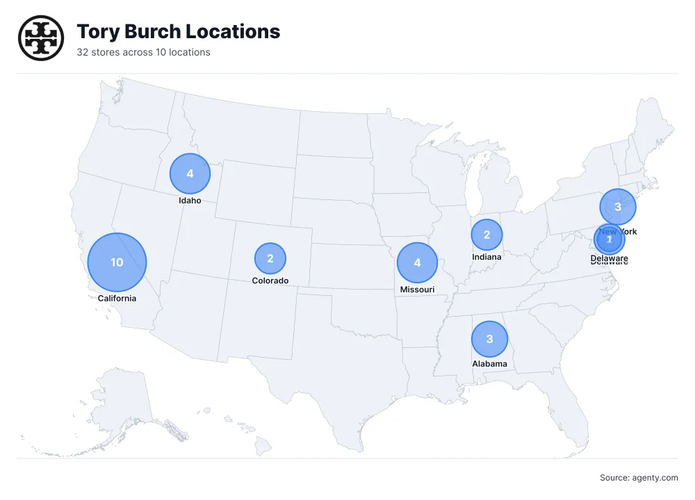 Tory Burch Locations by State/Region