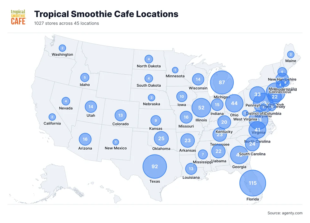 Tropical Smoothie Cafe Restaurant Locations in the USA