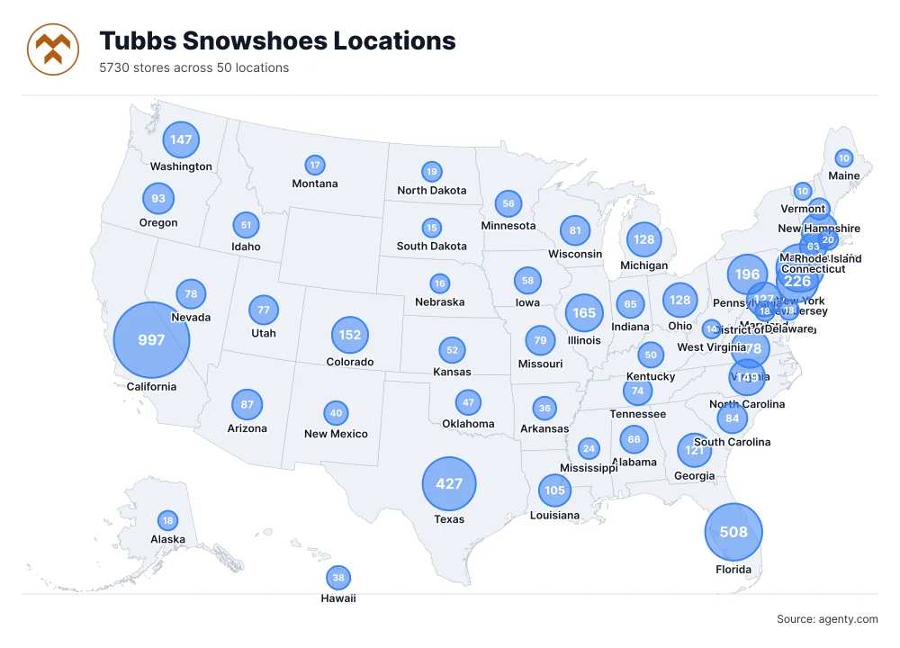 Tubbs Snowshoes Locations by State/Region