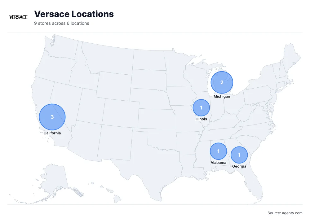 Versace Locations by State/Region