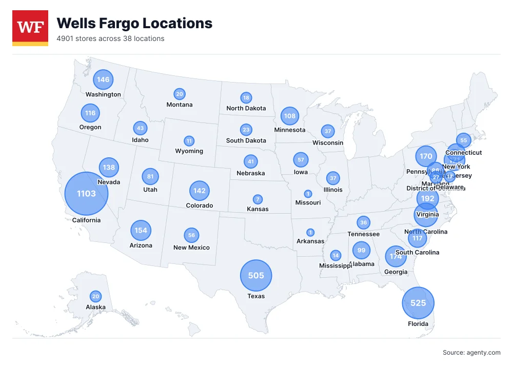Wells Fargo bank locations in the USA