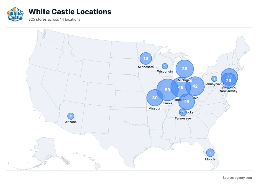 White Castle Locations by State/Region