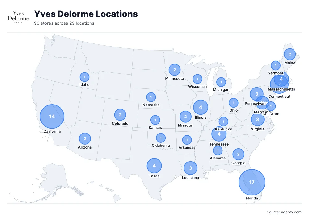 Yves Delorme Locations by State/Region