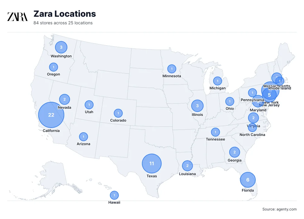 Zara Locations by State/Region