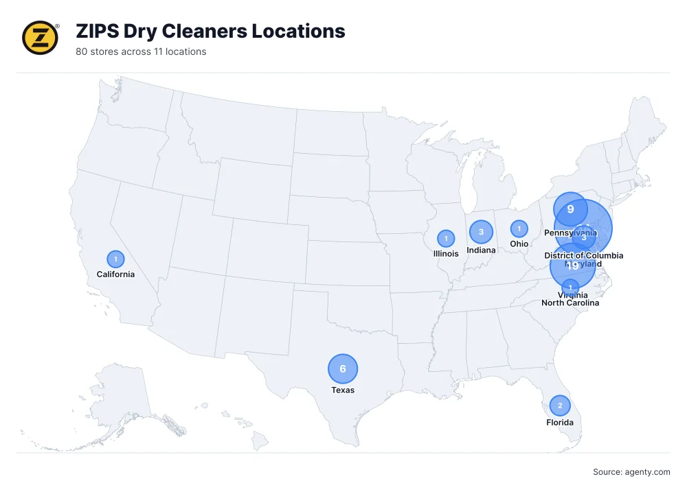 ZIPS Dry Cleaners Locations by State